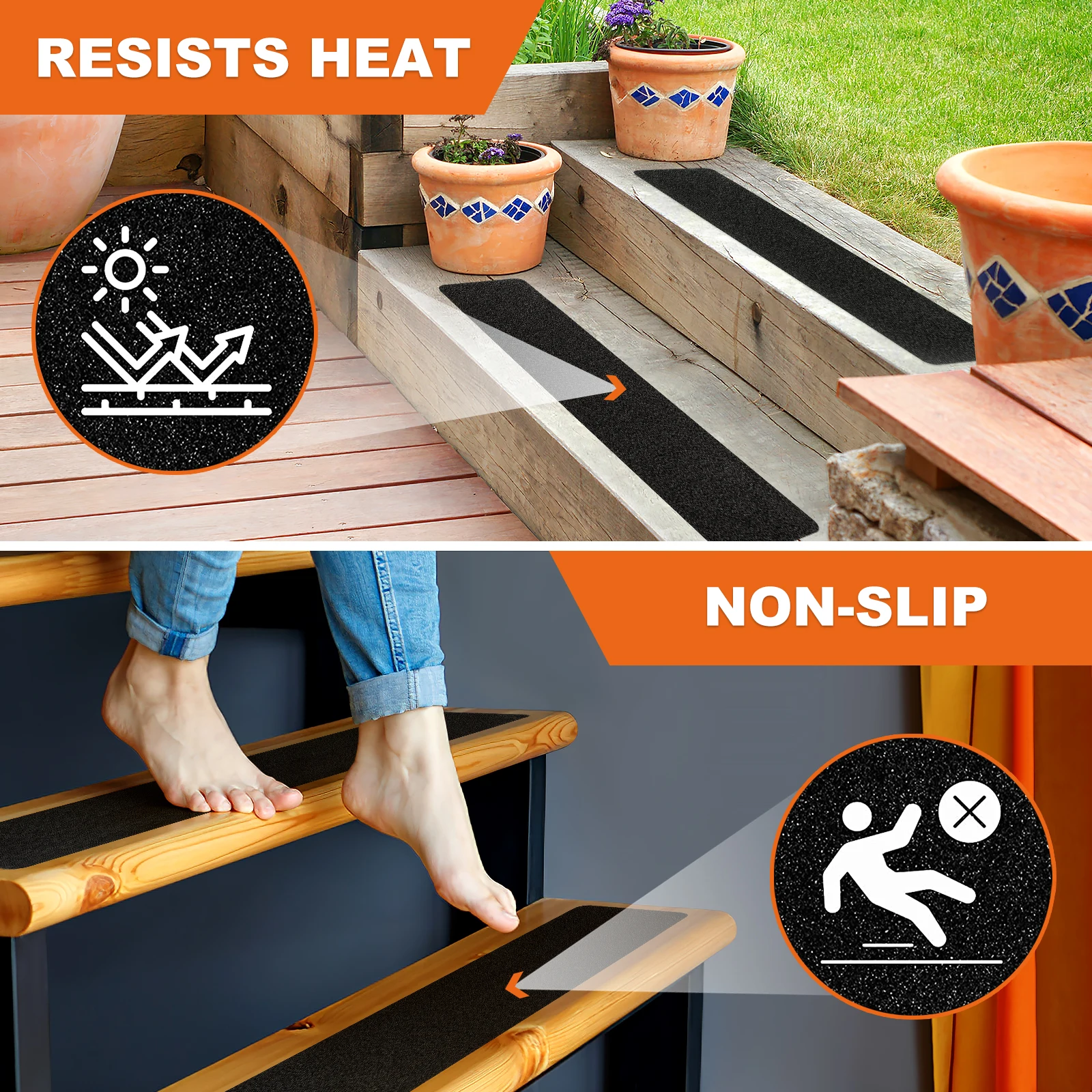 4pcs Black PVC Anti Slip Tape Stair Treads Outdoor Non Skid Grip Waterproof Frosted Design Strong Adhesion