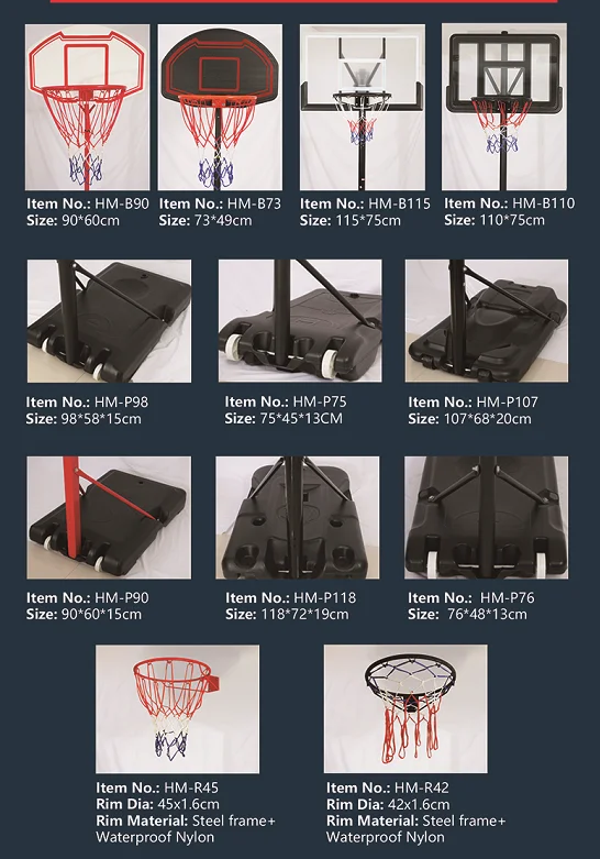 قابل للتعديل داخلي/خارجي كرة السلة هوب حامل الهدف PE قاعدة الصلب القطب الخلفي للأطفال البالغين استخدام معدات المحكمة المحمولة
