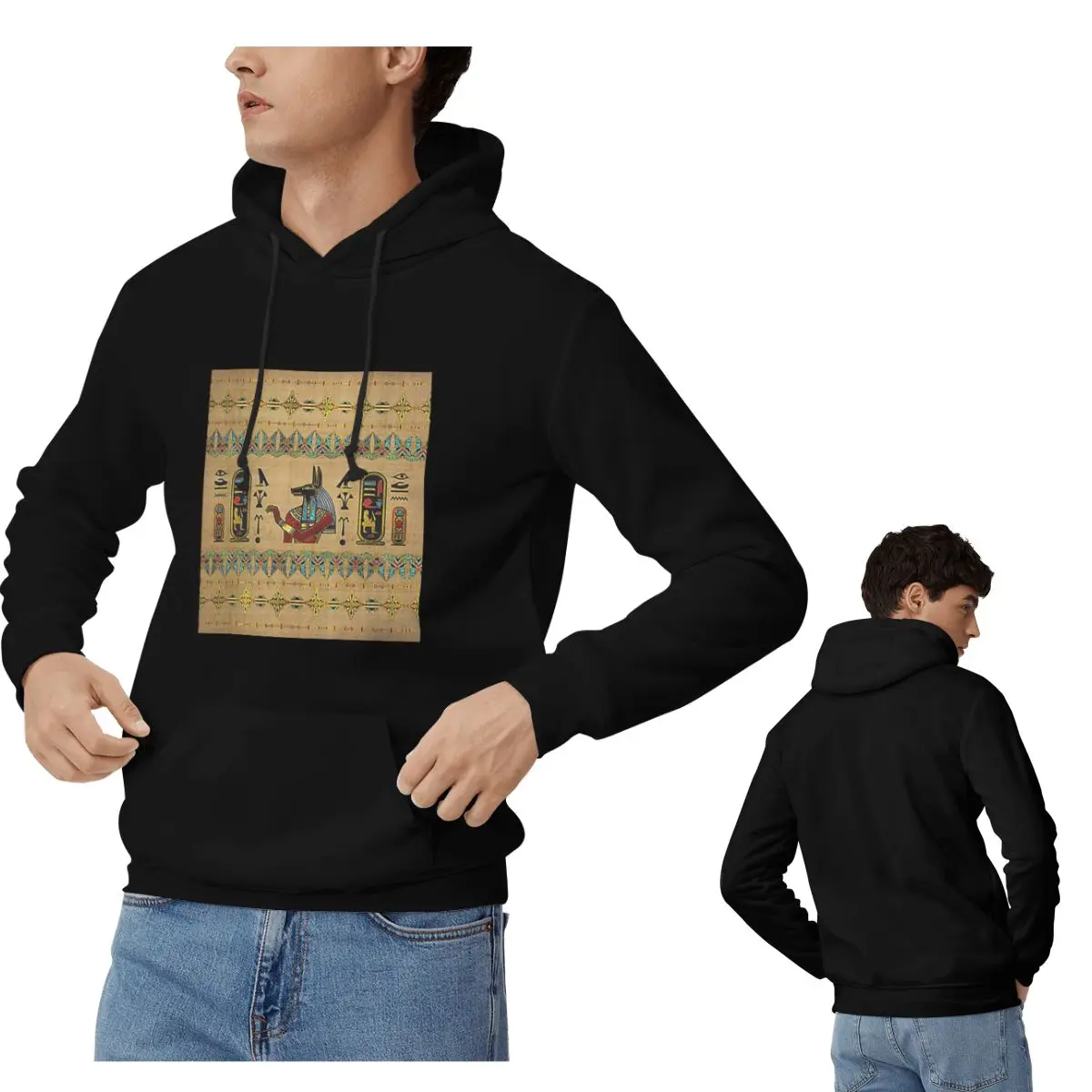 

Egyptian Anubis Ornament On Papyrus Hoodies Men's Women Casual Pullover Sweatshirt Hip Hop Long Sleeve Streetwear Autumn Winter