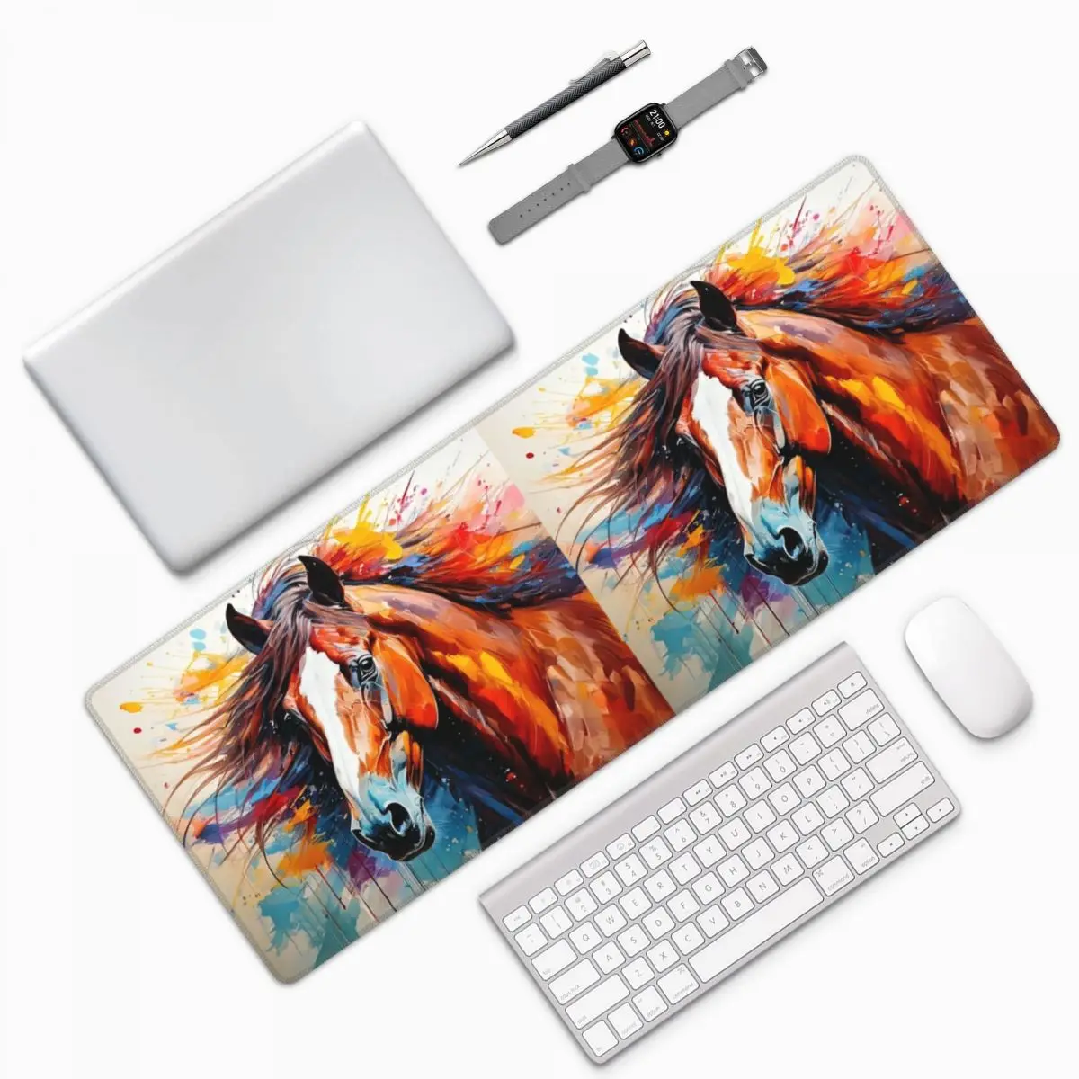 Horse Art Loose Artistic Large Mouse Pad Computer Keyboard Mouse Mat Gaming PC Laptop Desk Mat Office Accessories Table Mats