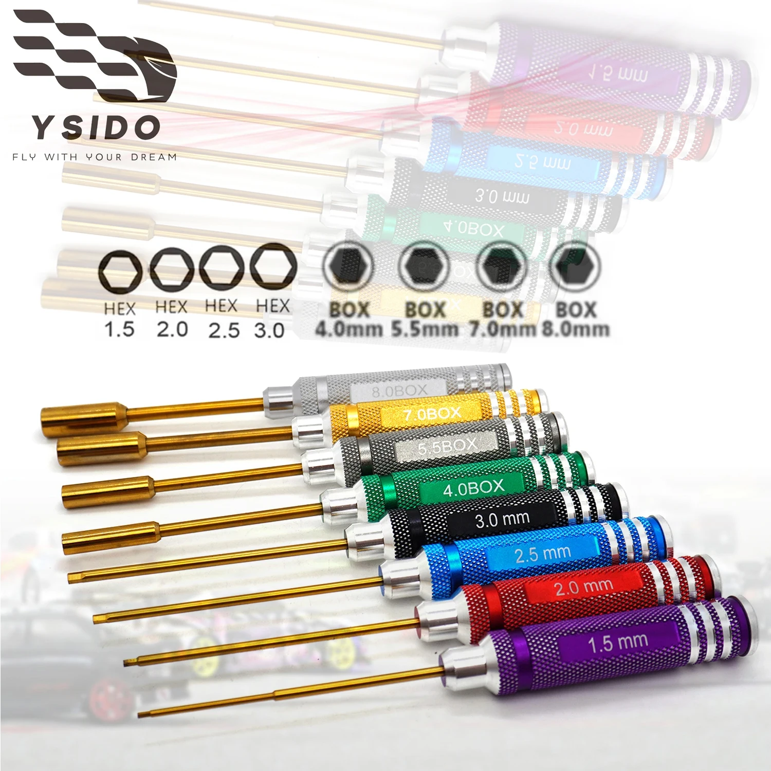 8-teiliges Werkzeugset 1,5–3,0 mm Sechskantschraubendreher 4,0–8,0 mm Mutterschlüssel für RC-Car Tamiya HPI HSP Traxxas Losi Axial Kyosho Modellteile