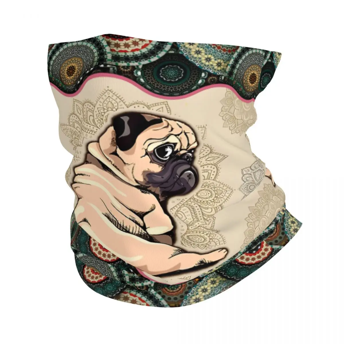 Pug Dog Thin Wrap Scarf Bandana Vintage Mandala Neck Gaiter Face Cover Headband