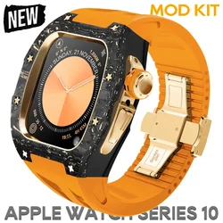 Luxury Modification Kit For Apple Watch Ultra 10 46mm Carbon Fiber Case Fashion Protection iWatch Series 10 Fluororubber Strap