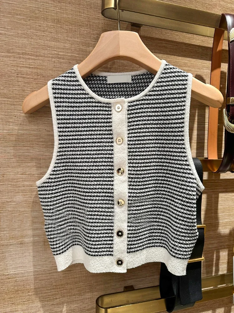 

S Home Nan You High End Women's Summer Gentle Wind Striped Knitted Vest Top Soft Sle Faionable Commute Sle Regular Fit