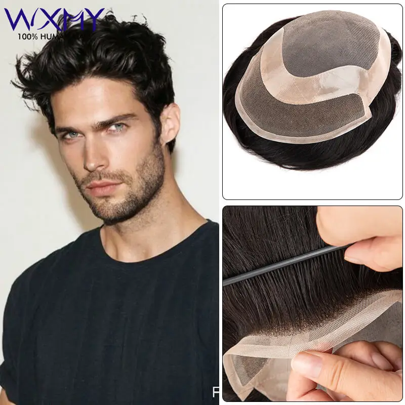 

Men Toupee Mono And Npu Base With Lace Front Male Hair Prosthesis 6" Natural Human Hair Wigs For Men Durable Man Wig Hair System