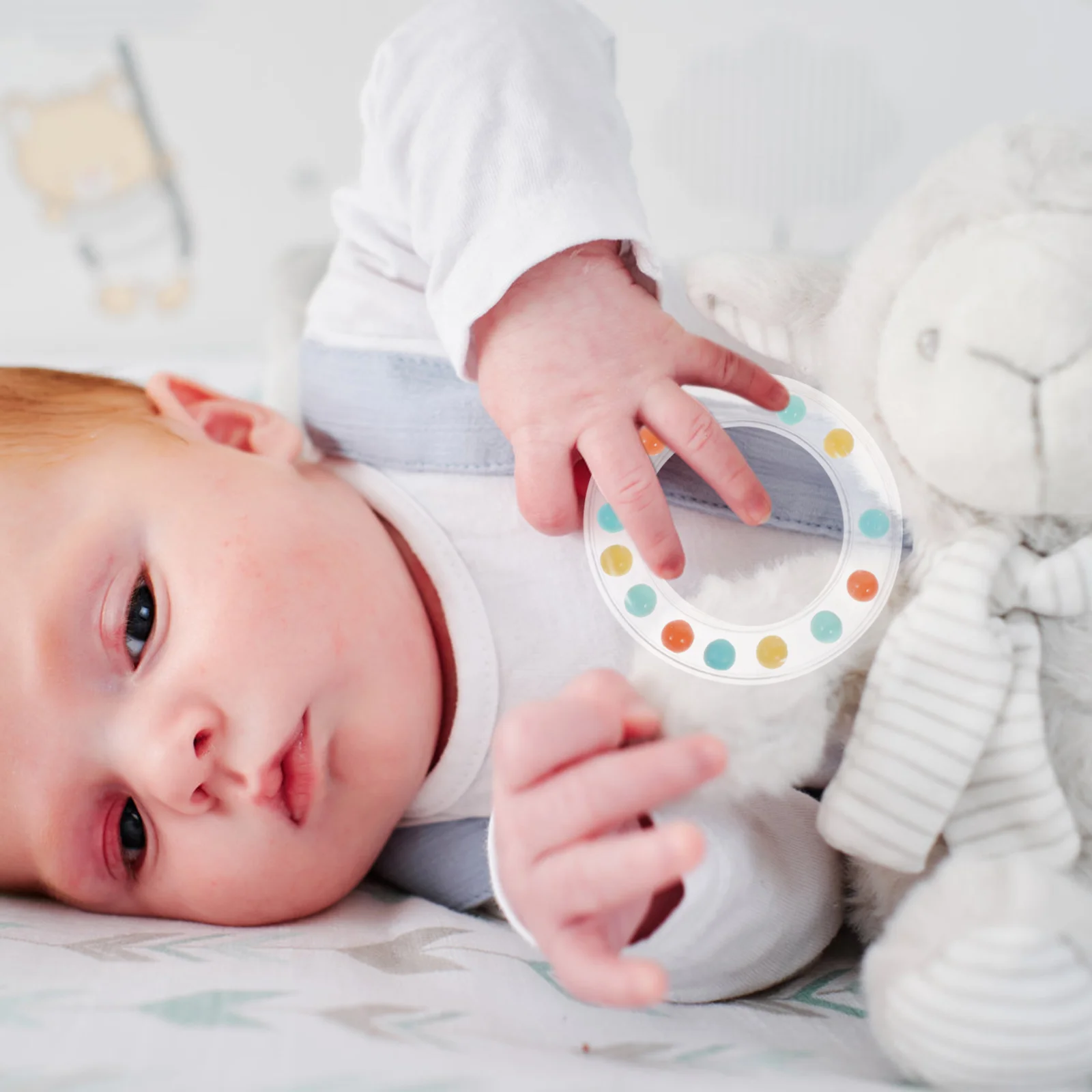 4 pezzi sonaglio circolare trasparente giocattoli per bambini campana a mano infantile sonagli per bambini in plastica strumento giocattolo per bambini