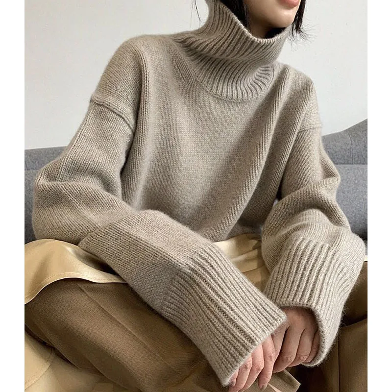 New Jumper Knitted Turtleneck Women Sweater Casual  Long Sleeve Sweaters Pullovers Women Clothes White Autumn Winter Woman Tops