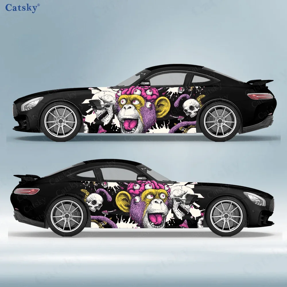 Wacky Monkey Skull Splatter Car Vinyl Wraps Decal Self-adhesive PVC Sticker Suitable for Trucks SUV Decor Auto Accessories Gift