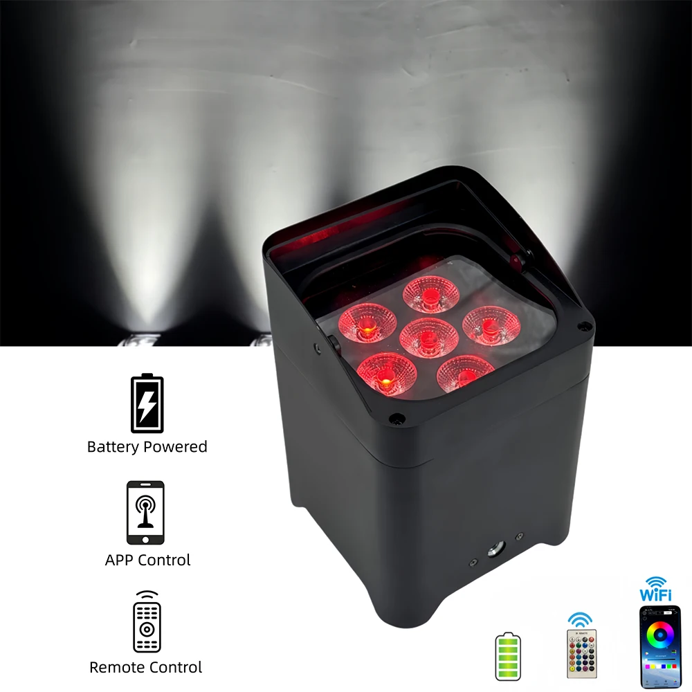6X18W Rechargeable Par Can 6IN1 RGBAW+UV LED Par Light DMX Stage Lights Battery Wireless DJ Disco Uplights For Wedding Church