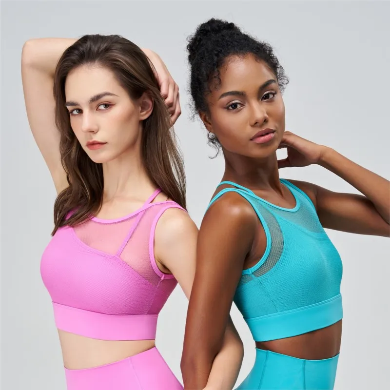 

2024 Women High Elasticity Jogging Commuting Gym Vests Fake Two Pieces Quakeproof Mesh Vests Yoga Fitness Underwear Tank Tops