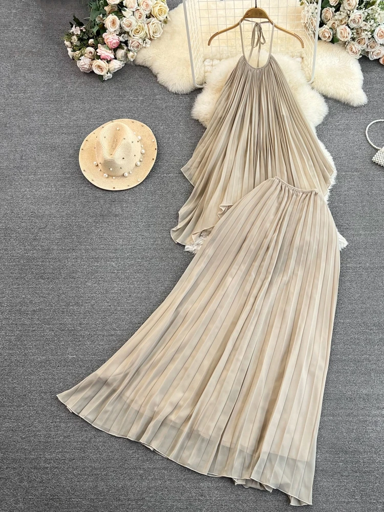 Faionable Bal A-Line مطوي Dr Set المرأة معلقة Ne فضفاضة تناسب عالية الخصر التخسيس f تنورة قطعتين البدلة