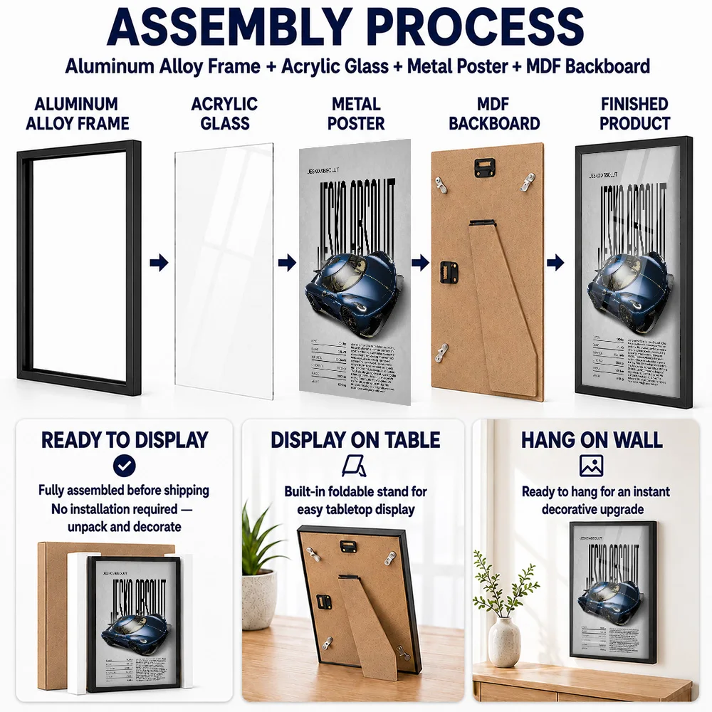 Sweden Jesko Absolut Car Metal Poster With Aluminum Alloy Frame Customized Photo Sleek Contemporary Style Wall Art For Bedroom
