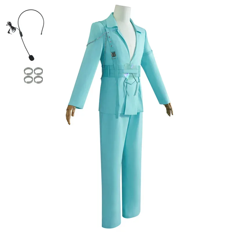 أنيمي الغريبة المرحلة لوكا استيعاب الخصر انقطاع السترة وميض ذهب زي شعر مستعار تأثيري أداء الزي الرجال المعبود ملابس للحفلات