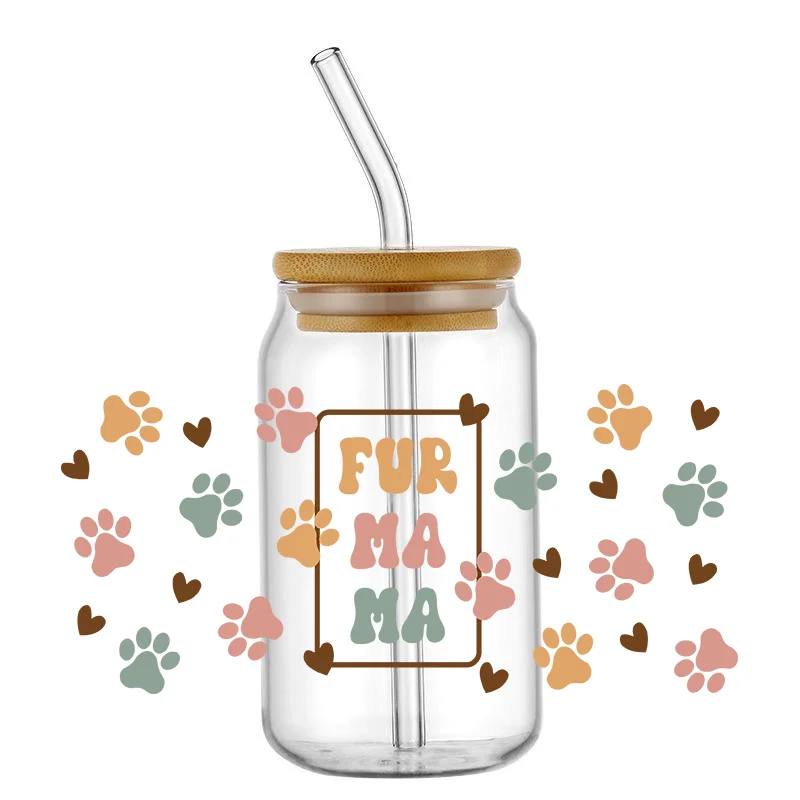 

Mama UV DTF Transfer Sticker for Glass,Dog Footprints, Butterflies Style Rub On Transfers, Mom Appreciate Gifts