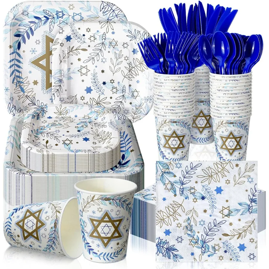 350 Pcs Paper Plates and Napkins Set Disposable Dinnerware Party Supplies Tableware for Serving 50 Guests with Cups Knives Fork