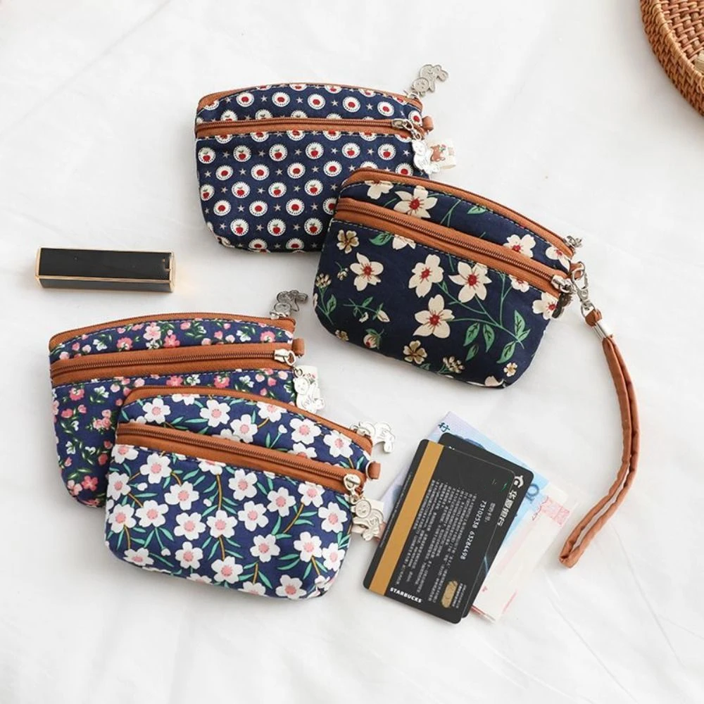 

Multifuctional Elderly Floral Coin Purse Korean Style Retro Mini Canvas Storage Bag Card Holder Cotton Small Makeup Lipstick Bag