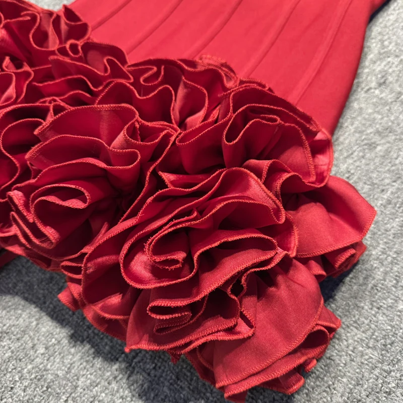 3D 花包帯ミニドレス女性スリム背中の開いたストラップレスフリルセックスショートドレス 2025 春の新レディース固体パーティー Vestido