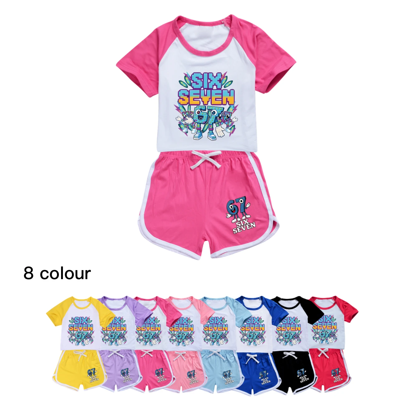 

Six Seven Kids Suit Steal a Brainrot Girls Boys Cartoon Sportswear Set Fashion Children Pajamas Short Sleeve T Shirt Shorts Set