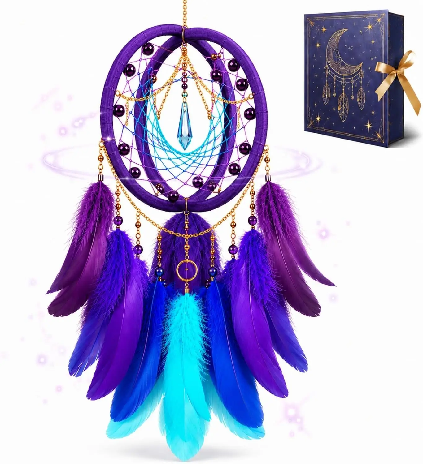 Crystal Dream Catcher, Purple Feather Sun Catcher Wall Decor