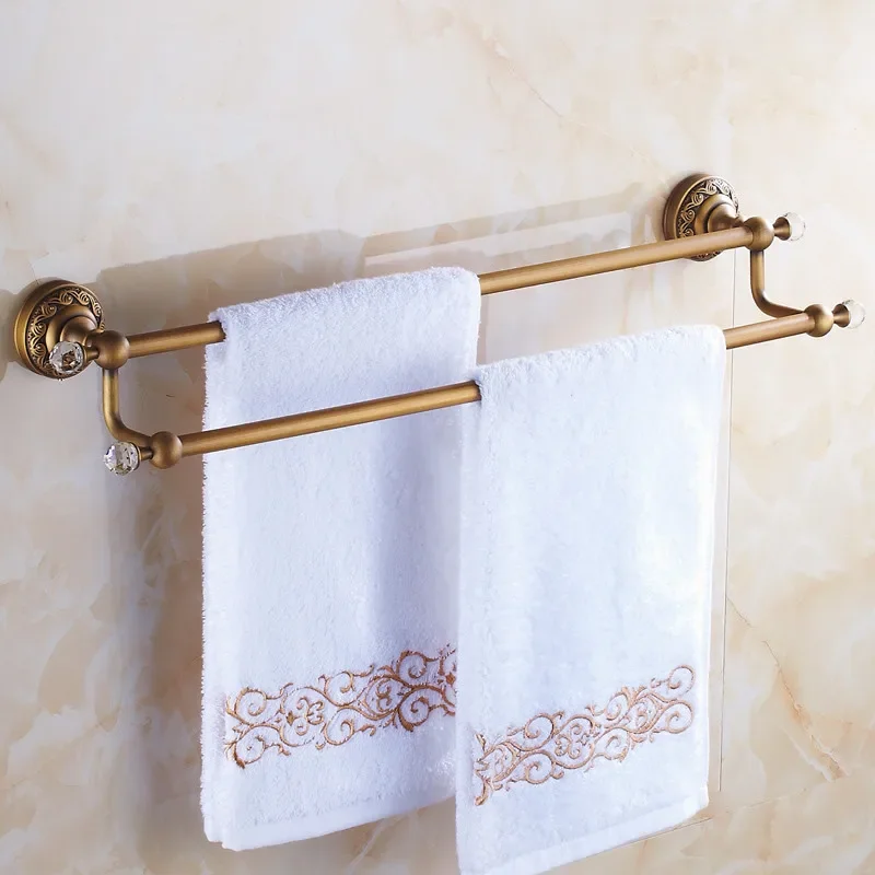 Vidric Towel Bar 60cm Double Rails Antique Brass Wall Shelves Towel Holder Bath Shelf Hanger Bathroom Accessories Towel