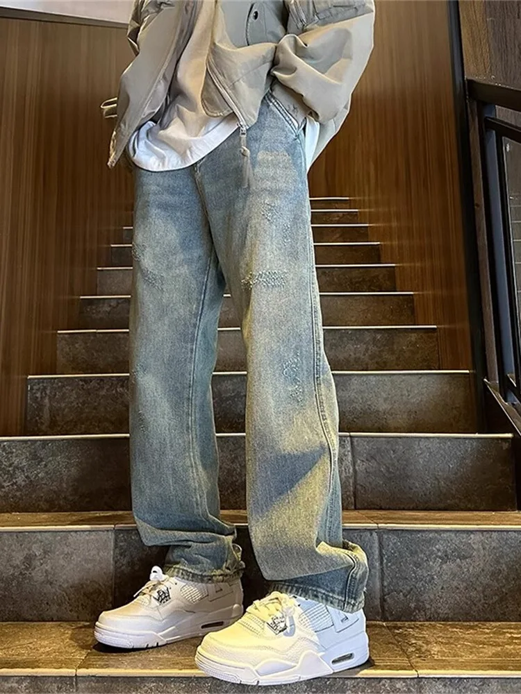 

Мужские синие джинсы Cleanfit прямого кроя в стиле ретро, американские расклешенные брюки, износостойкие длинные брюки, молодежная мода