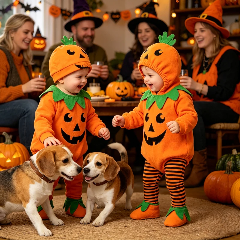 3-24M Kürbis-Cosplay-Kostümsets für Babys, Mädchen und Jungen, Halloween-Kostümsets, langärmliger Cosplay-Overall für Jungen, Karnevalsparty-Kleidung