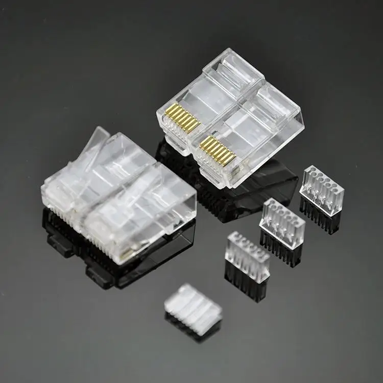 RJ45 CAT6 Modular Plugs UTP Includes Plastic Insert Loading Bar For Wires Distribution - Three Prongs Blade