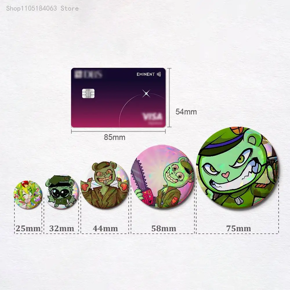 Flippy H-HTF Enamel Pin Tinplate Round Brooch Cosplay Nijigen Otaku Culture Badges 58mm 44mm 32mm 75mm 25mm
