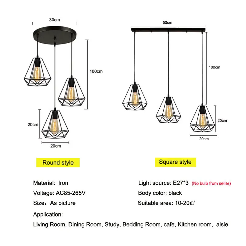 Nordic 3 teste Long Bar illuminazione lampadario ristorante sala da pranzo illuminazione barbiere tavolo lampada a sospensione gabbia per uccelli