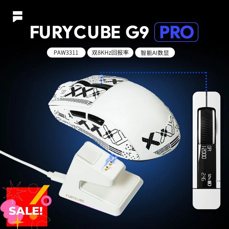 FURYCUBE G9/G9 PRO Wireless Gaming Mouse PAW3311 59g 500mAh with Charging Dock AI Display for PC Gamer Laptop Accessories