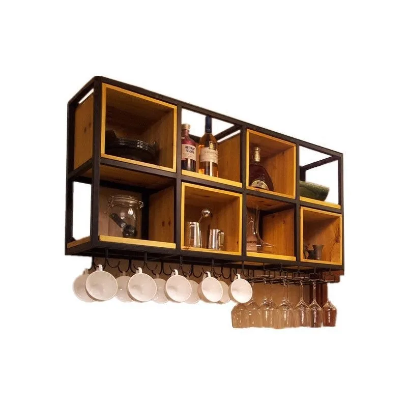

Wall cabinet bar, decorative wall cabinet, restaurant hanging wine cabinet loft industrial style, solid wood cabinet, shelf wall