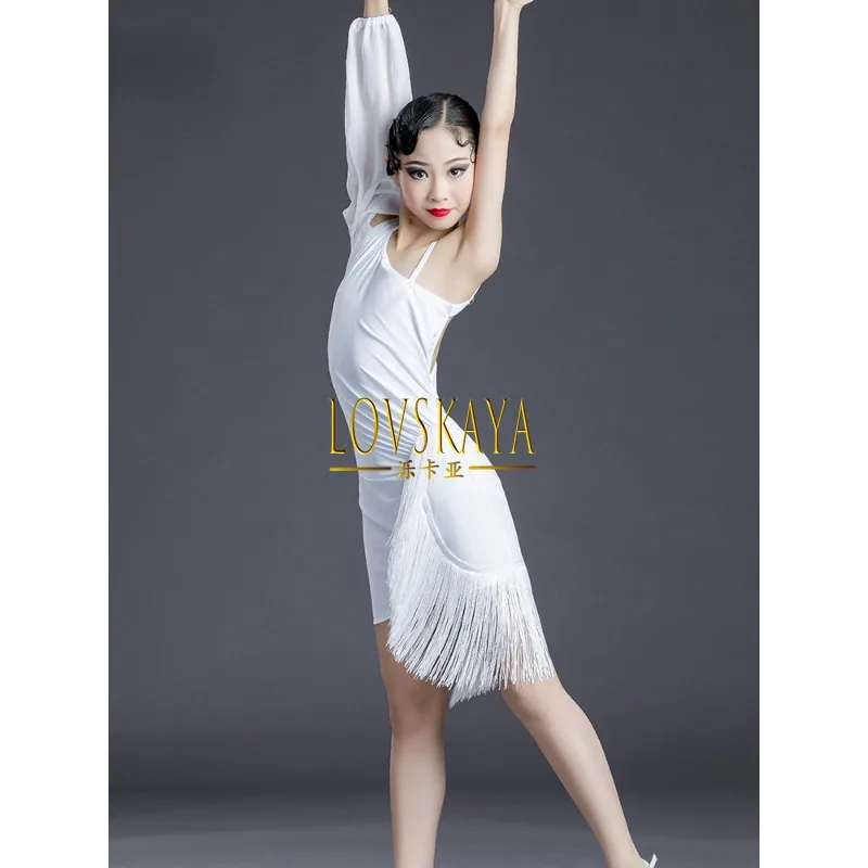 Latin dance uniform with slanted shoulder tassels performance dance practice uniform professional art exam competition uniforms