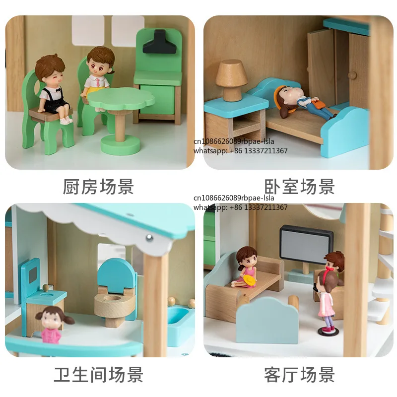 Realistic Baby Wooden Role Play Doll House Set Game Educational DIY Assembly Mini Villa Furniture Pretend Toys for Boys Girls view 4