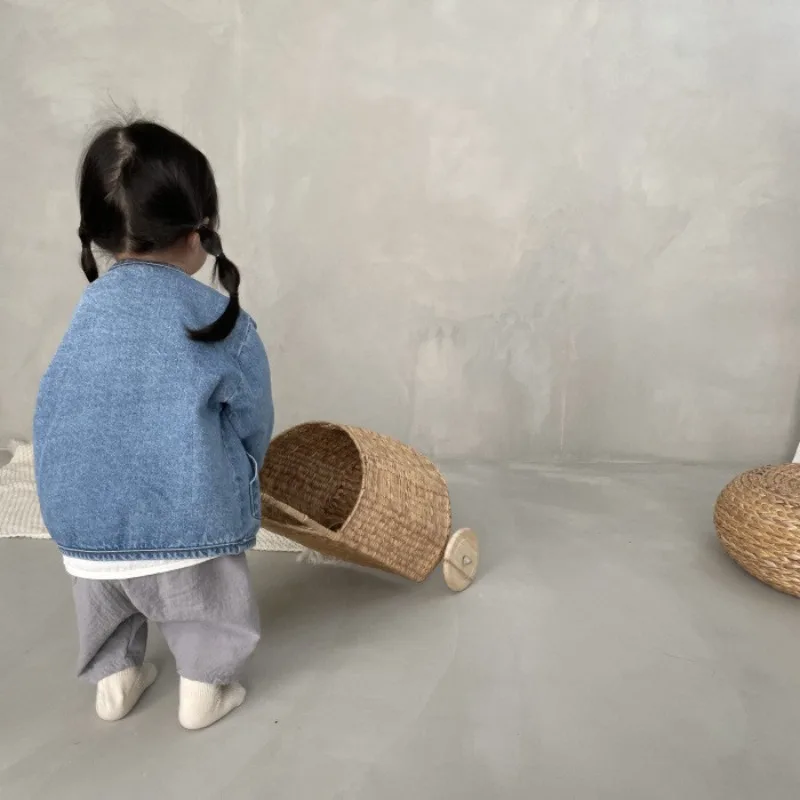 Front Pocket Fine Children Boys Girl Cotton Denim Jacket Infant Toddler Girls Jean Coat Kid Outwear Casual Kids Clothes 2-7Y