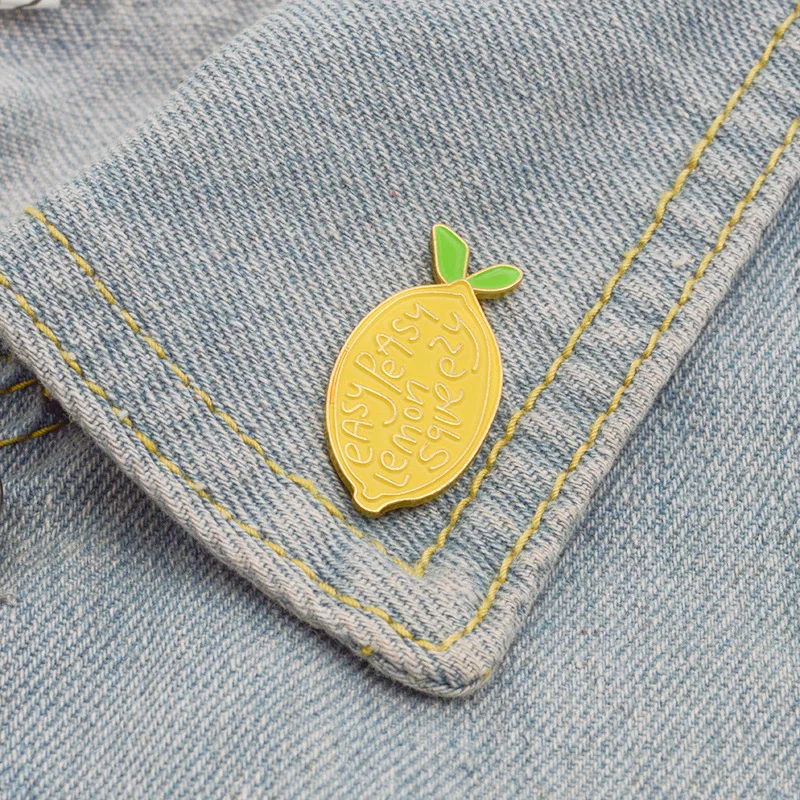 Vibrant Yellow Lemon Fruit Shaped Brooch Pin Easy Peasy Lemons queezy Cute Fruit Lemon Brooch Party Casual Accessories 1.6*3.3cm