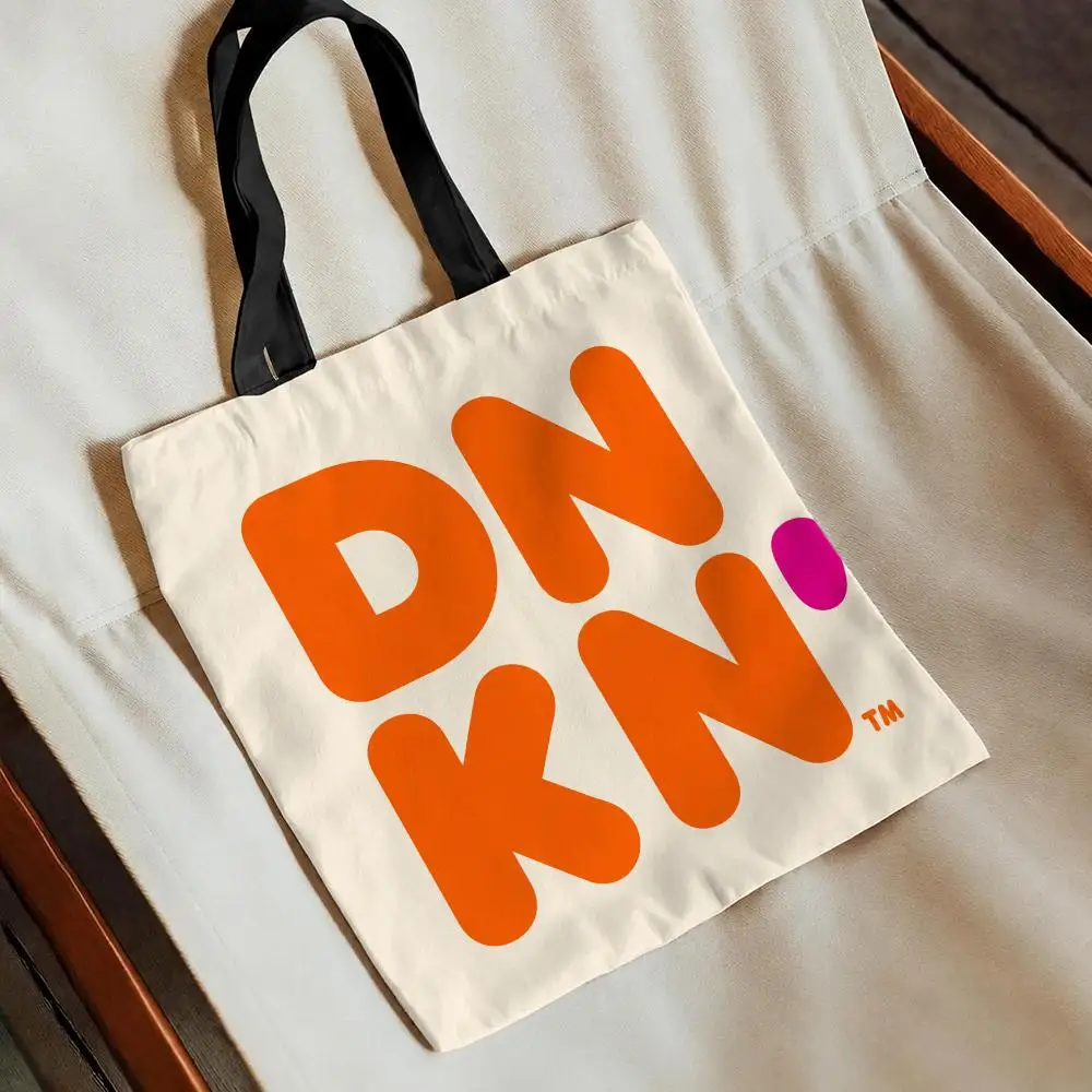 D-Dunkin Donuts Storage Bags Storage Bags Foldable Canvas Tote Bag, Reusable Fashion Shopping Bag for Women view 6