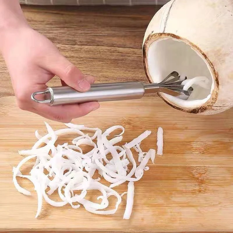 Cuchillo de coco triturado, raspador de escamas de pescado, suministros de cocina de acero inoxidable, herramienta para frutas y verduras, cuchillos de eliminación de carne