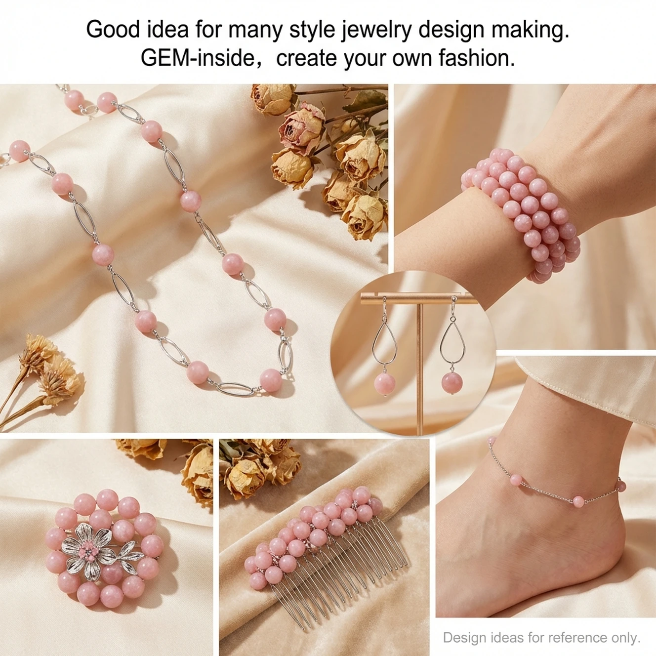 Natural Stone Round Pink Opal Beads For Jewelry Making Strand 15 inch DIY Bracelet Necklace Jewelry Loose Bead 6mm 8mm 10mm 12mm