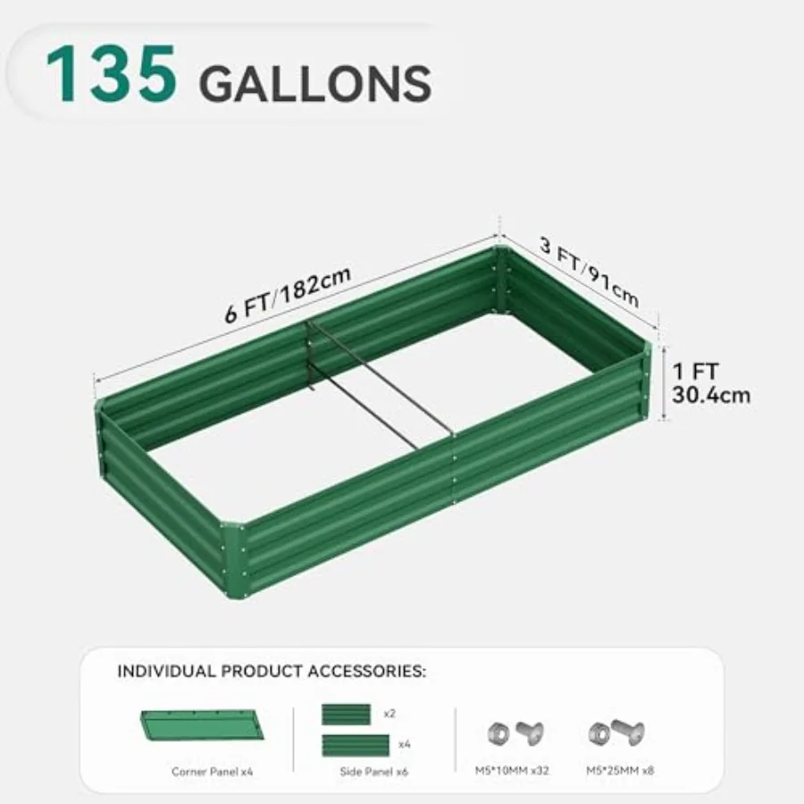 Raised garden bed kit for outdoor use, galvanized steel, green, rust-resistant and includes gloves support rods