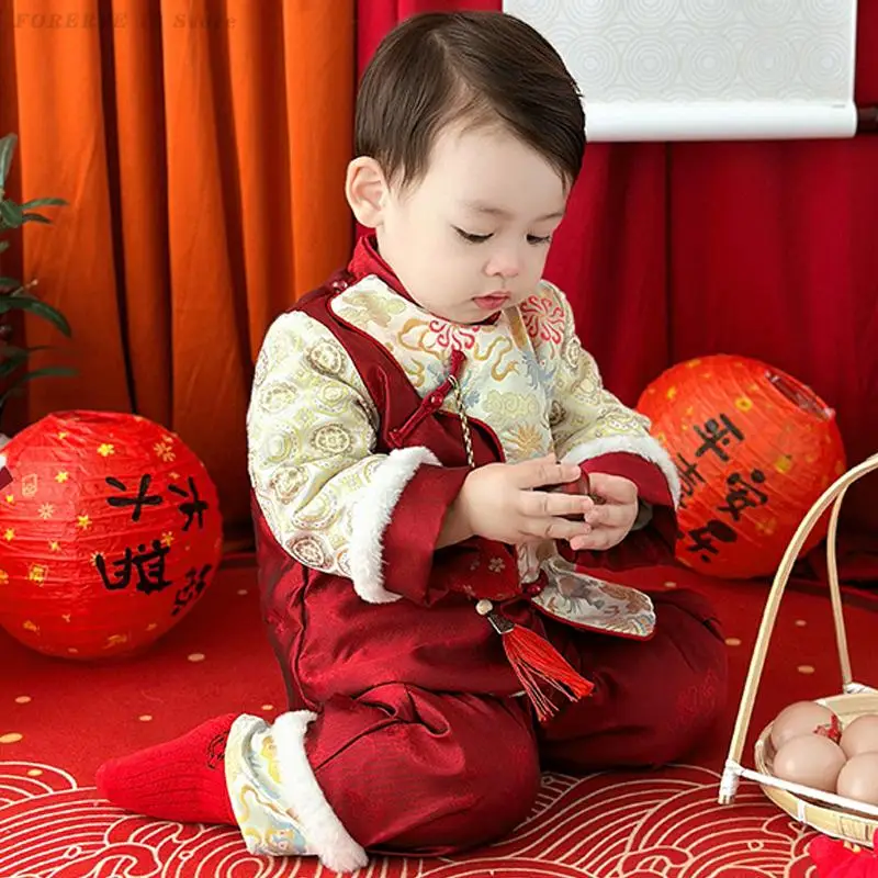 어린이 남아 여아 탕복 어린이 신년 의상 중국 춘절 동양 한복 아기 한 살 사진 촬영 의상