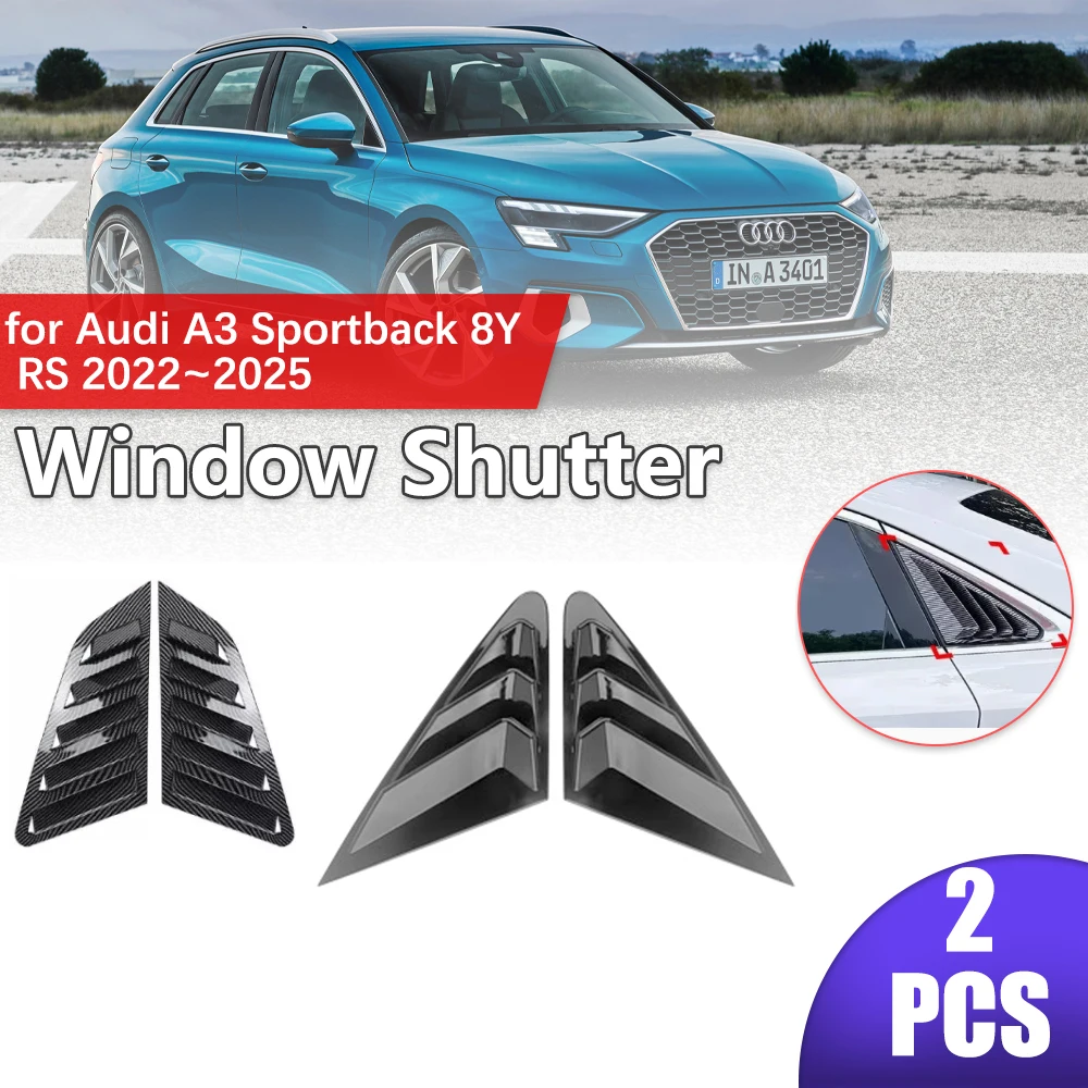 

Car Shutter for Audi A3 Sportback 8Y RS 2022~2025 2023 Rear Side Window ABS Louvers Racing Style Triangular Sticker Accessories