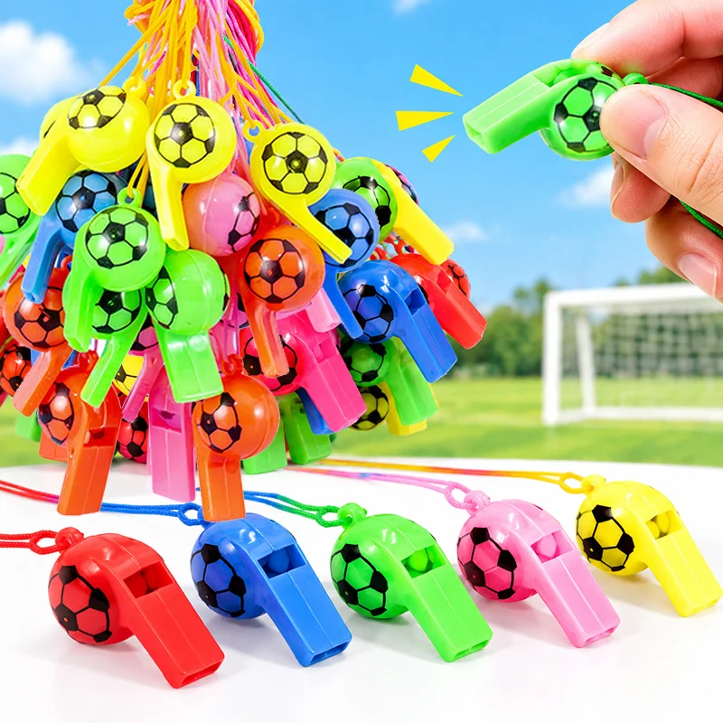 8Pcs Soccer Ball Whistles with Lanyards Random Color Plastic Football Shaped Cheering Whistles Bulk for Sports Party Favors TMZ