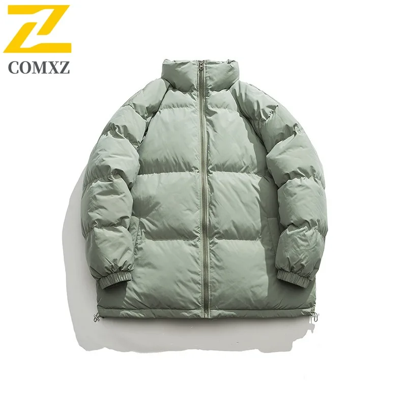 COMXZ New Solid Color Hong Kong Style Loose Warm Puffer Jacket Couple Stand Collar Casual Cotton Coat lightweight windbreaker