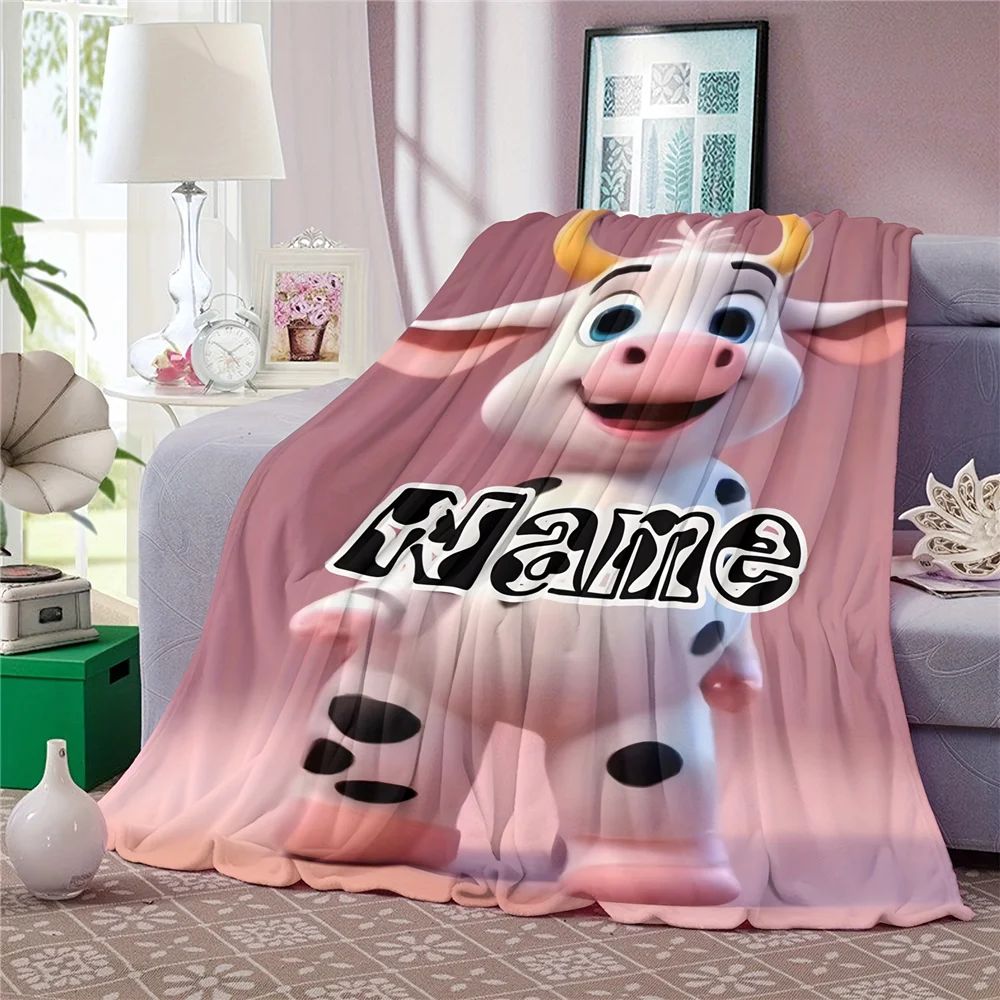 اسم مخصص بطانية الفانيلا البقرة الوردية، بطانية ناعمة، مناسبة للأريكة والسرير وأعياد الميلاد والأطفال والأصدقاء والهدايا #3