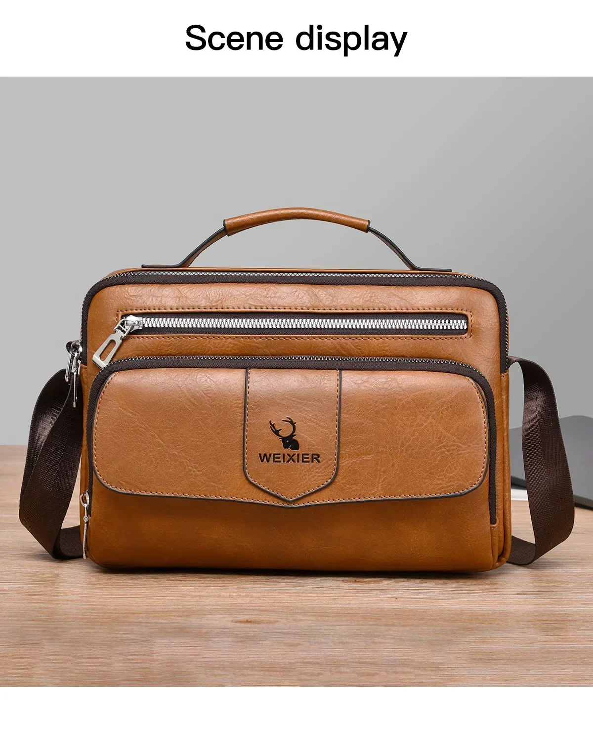 WEIXIER Marken-Herren-Umhängetasche aus PU-Leder mit Großer Kapazität und Mehreren Taschen, Hand- und Schultertasche für Geschäftsreisen und Outdoor-Aktivitäten – Detail 14