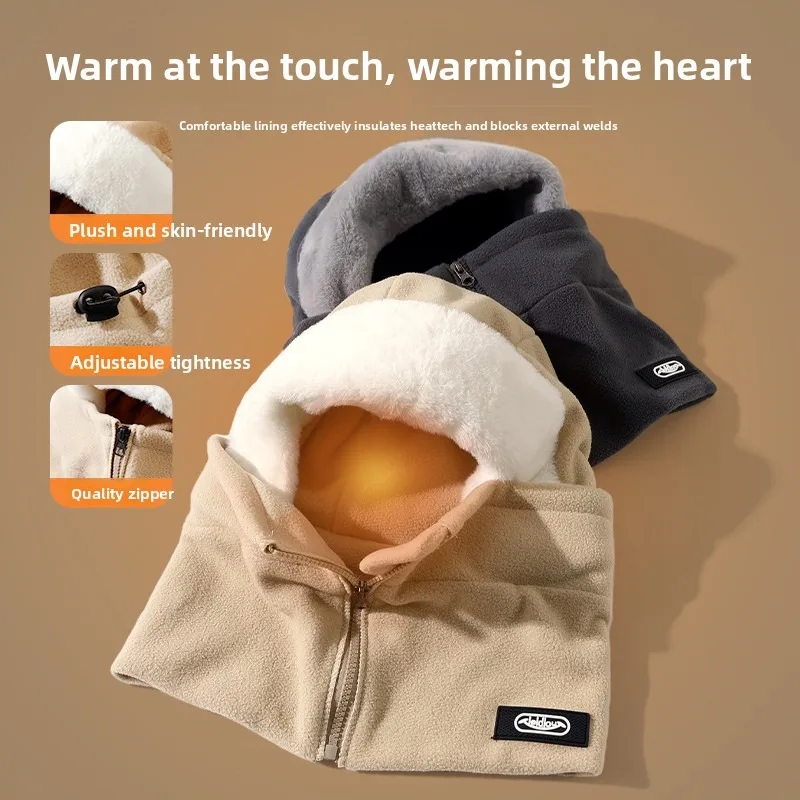 Warm Hat Winter Hat Scarf Mask Integrated Hat Men's and Women's Outdoor Riding Fleece Thickened Cold and Windproof Zipper