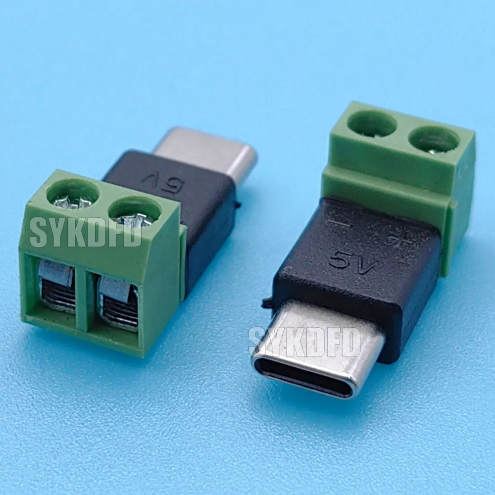 1Pcs OTG power supply Adapter Quick Connector Type C Male to 2Pin 5V Solderless Green Terminal USB For Mmobile Phone Computer