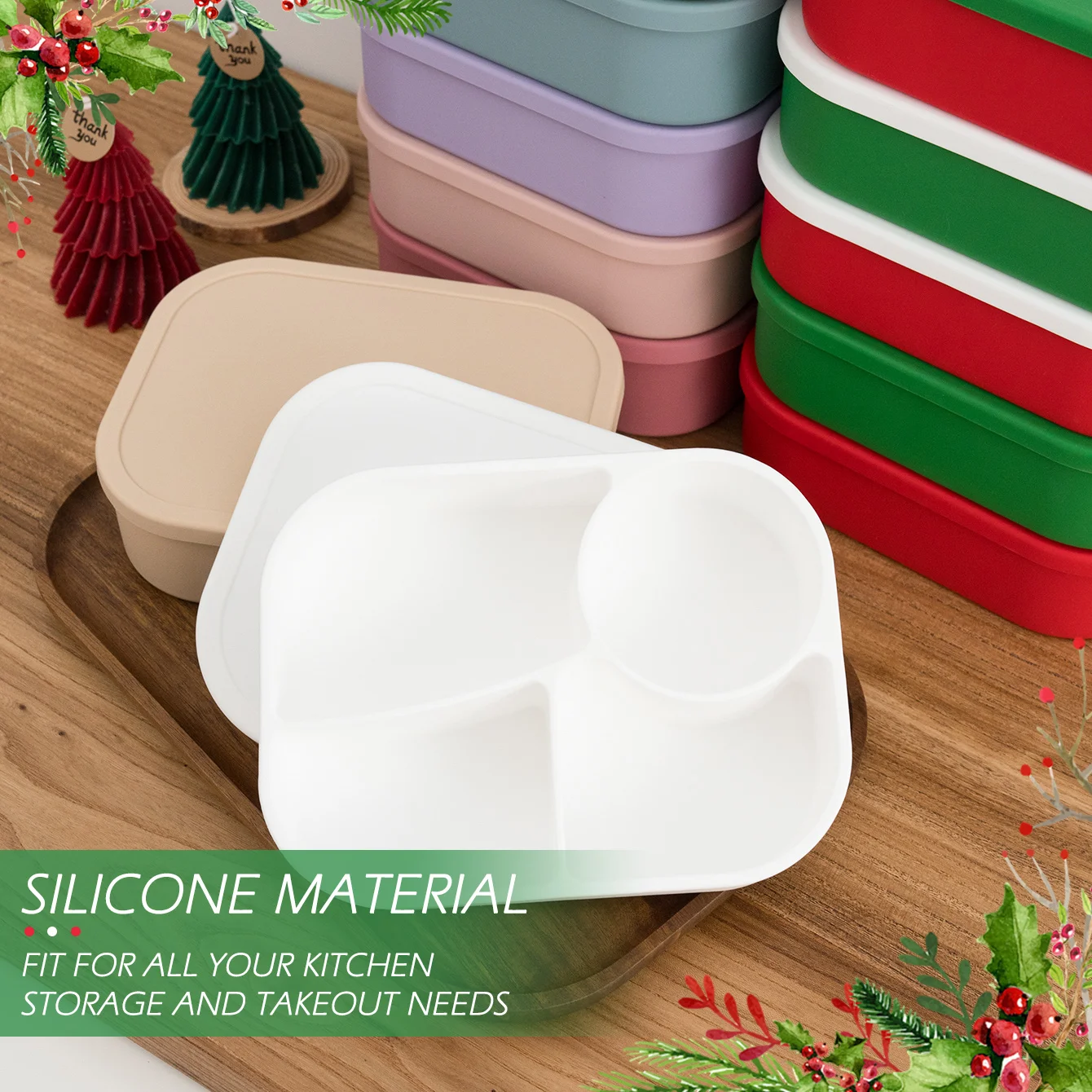 

1PC Christmas Gift Silicone Portable Lunch Box For Children Food Storage Container Dinnerware Feeding Bowl Tableware