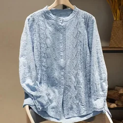 Fine elegant blouses for women boho long sleeve lace embroider hollow out blouses for lady shirts fashion women's clothing A516