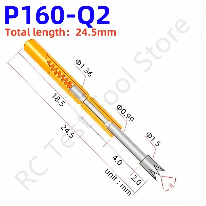 

100PCS Spring Test Probe P160-Q2 4-claw Head Test Pin Head Dia 1.5mm Length 24.5mm Needle Dia 1.36mm Spring Pogo Pin P160-Q